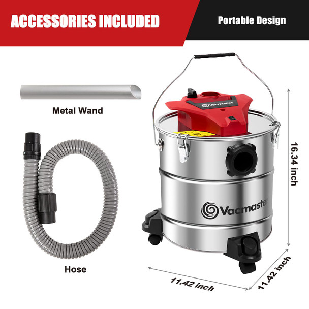Vacmaster Eav508S 1101 5Gallon 8 Amp Ash Vacuum Cleaner Stainless Steel Tank With Hepa Filter & Hose Accessories, 5 Gal, Red Vacmaster Eav508S 1101 5Gallon 8 Amp Ash Vacuum Cleaner Stainless Steel Tank With Hepa Filter & Hose Accessories, 5 Gal, Red