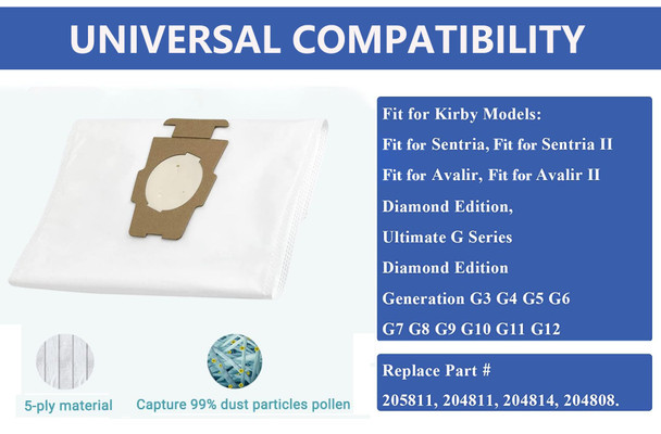 10Pack Compatible With Kirby Vacuum Bag Fit For Sentria Fit For Avalir Ultimate G All Generations & Models Part 205811 204811 204814 204808 10Pack Compatible With Kirby Vacuum Bag Fit For Sentria Fit For Avalir Ultimate G All Generations & Models Part 205811 204811 204814 204808