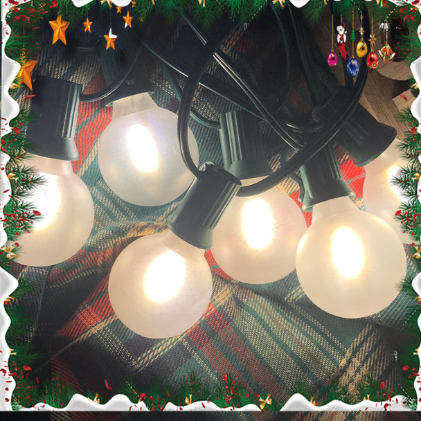 Abeja 25Ft Frosted White String Lights, G40 Globe Patio String Lights with 27 Frosted White Bulbs, Vintage Backyard Patio Lights for Backyard Porch Balcony Party Wedding Umbrella- Green Wire