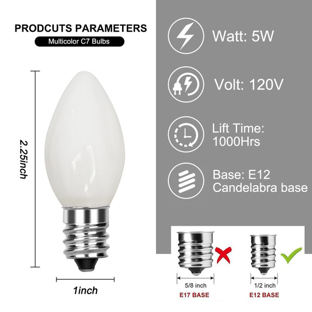 Abeja 25 Pack C7 White Replacement Light Bulbs for Christmas Light Strings, 5W Ceramic Vintage Light Bulbs for C7 Outdoor String Lights, Night Lights, E12 Candelabra Base