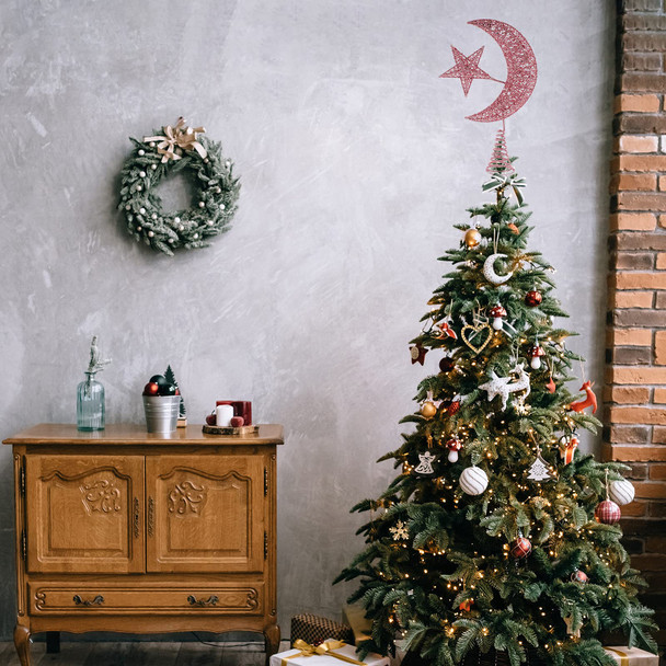 ABOOFAN Christmas Tree Topper Moon and Star Tree Topper Glitter Star Tree Topper Christmas Tree Decorations for Holiday Wedding Birthday Christmas Table Ornaments