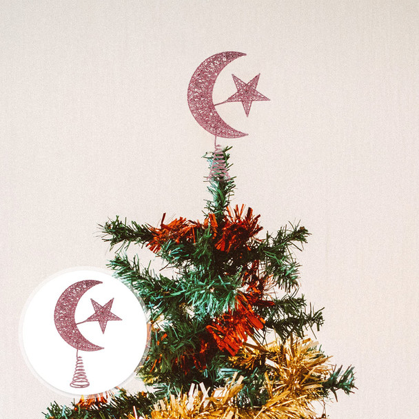 ABOOFAN Christmas Tree Topper Moon and Star Tree Topper Glitter Star Tree Topper Christmas Tree Decorations for Holiday Wedding Birthday Christmas Table Ornaments