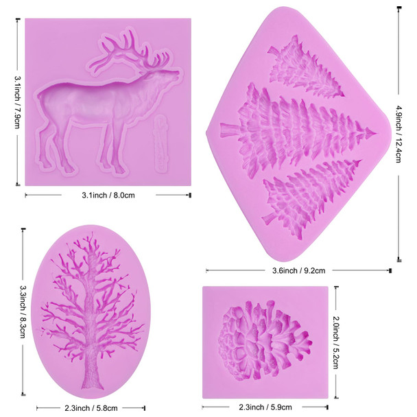 Christmas Tree Silicone Molds, Pine Cone Pine Tree Chocolate Molds, Elk Fondant Kitchen Baking Mold for Christmas Theme Cake Decoration Cake Topper Candy Sugar Craft Gum Paste Clay Resin