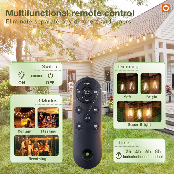 addlon 54(48+6) FT Solar String Lights Waterproof,Patio Lights Solar Powered with Remote& USB Port 24+2 LED Shatterproof Bulbs 3 Lighting Modes Outdoor Lights for Camping Backyard Garden