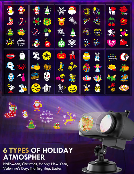 Christmas Projector Lights, Holiday Projector Outdoor, 2 in 1 HD Effect Pattern Snowflake Projection Lamp, with Remote control, Timer Memory Function, 10 slides for Various Festive Atmosphere Christmas Projector Lights, Holiday Projector Outdoor, 2 in 1 HD Effect Pattern Snowflake Projection Lamp, with Remote control, Timer Memory Function, 10 slides for Various Festive Atmosphere