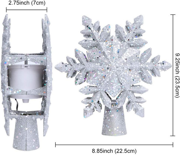 AerWo Christmas Tree Topper Lighted Snowflake Tree Topper with Magic Rotating Snowflake Projector, 3D Glitter Projector Xmas Tree Topper for Christmas Tree Decorations