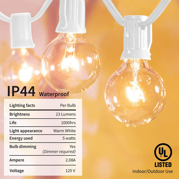 Afirst Globe String Lights - Patio Lights 100FT with 105 Edison Bulbs Waterproof Outdoor Hanging Lights for Backyard Party Wedding Lighting White