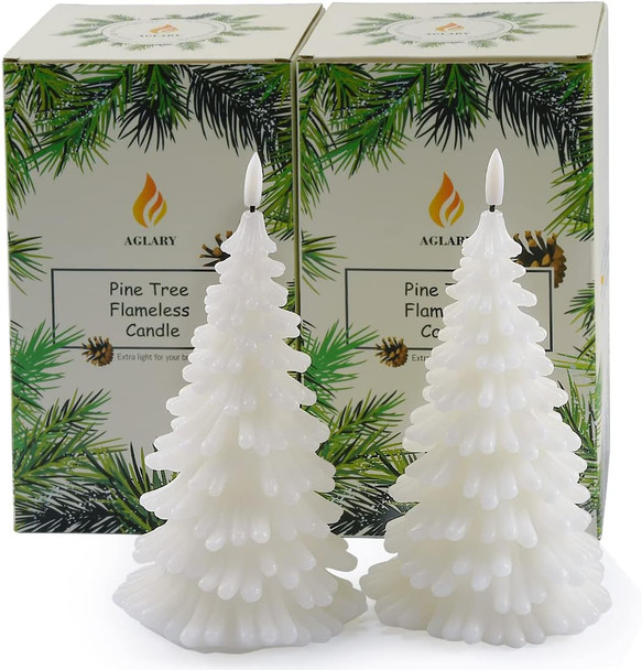 2PCS White Christmas Tree Flameless Candles, Battery Operated LED Candles, Timing Function