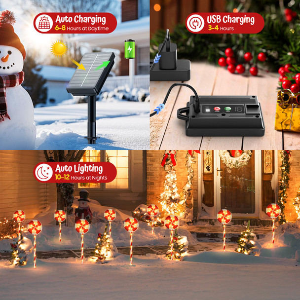 Christmas Decorations Outdoor, 6 Pack 24" Large Lollipop Candy Cane Christmas Decorations Outdoor with 84 Brighter LED & 10 Lighting Modes, Solar Christmas Pathway Lights for Yard Xmas