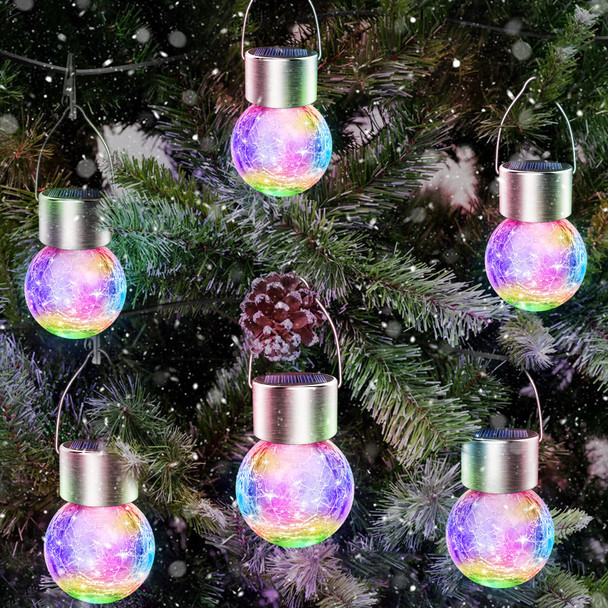 Solar Hanging Lights Outdoor Decor: Christmas Garden Light Waterproof for Yard Ouside Decorations - 12 Pack Clip On Crackle Glass Globe Balls Tree Lighting Patio Fence Pathway Camping Decorative