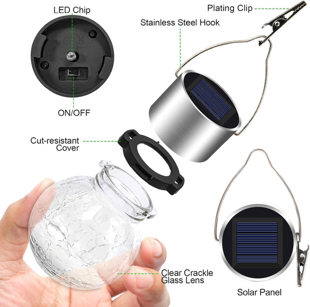 Solar Hanging Lights Outdoor Decor: Christmas Garden Light Waterproof for Yard Ouside Decorations - 12 Pack Clip On Crackle Glass Globe Balls Tree Lighting Patio Fence Pathway Camping Decorative