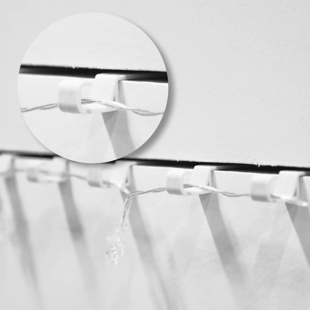 AIEX 24pcs Outdoor Light Hanging Hooks, Plastic Light String Hooks for Gutter Eaves Beam and Roof Panel, Patio Light Hangers for Halloween Christmas Year Holiday Party Decorations
