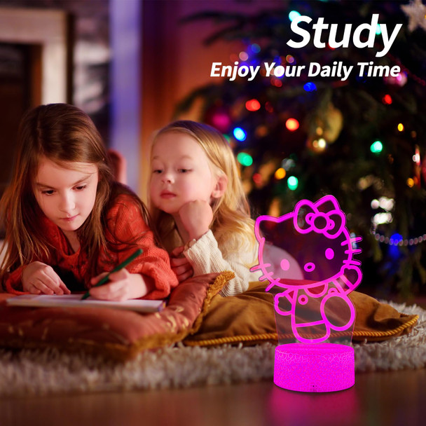 Cat Night Light Cute Night Light - Anime Charater 16 Color Change Decor Kitty Lamp with Remote, Dim, Timer,Kids s for Christmas Birthday