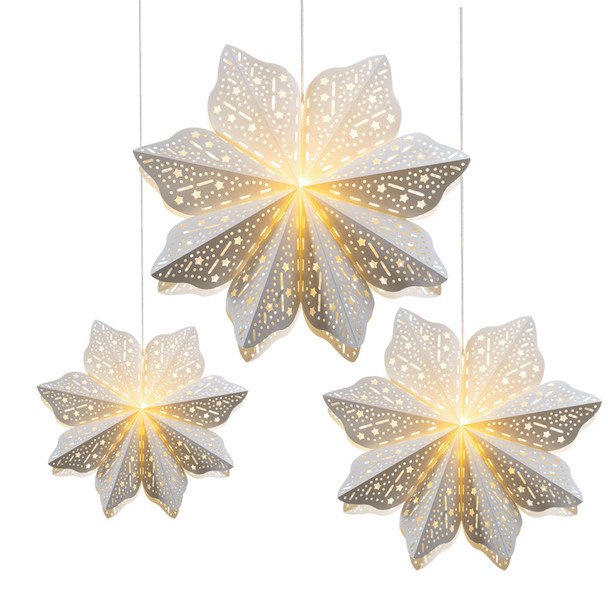 3 Pieces Christmas Paper Lantern with Star Paper Lantern Paper Lamp Frozen Party Hanging Decoration for Weddings Christmas Trees Birthday Holiday Party Celebration (White)