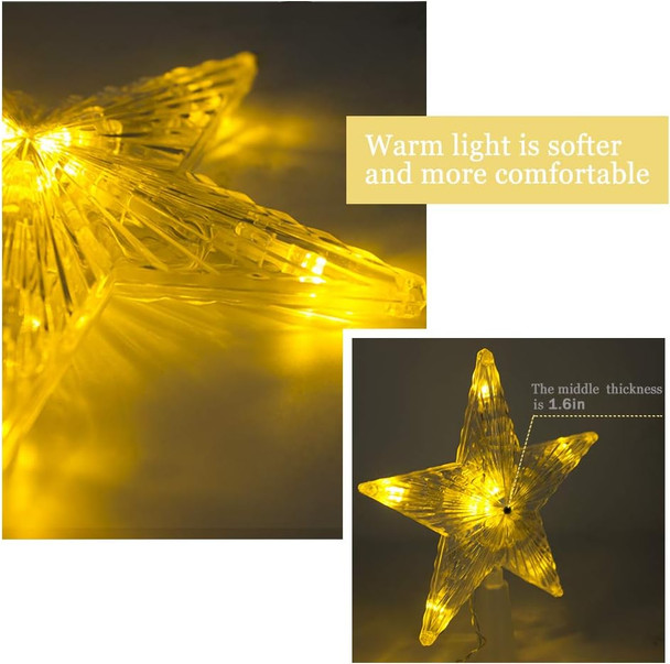 Christmas Tree Topper Star with LED Lighted Star Treetop Rustic Holiday Tree Toppers Battery Powered for Indoor Xmas Ornaments Party Home Decoration Warm White