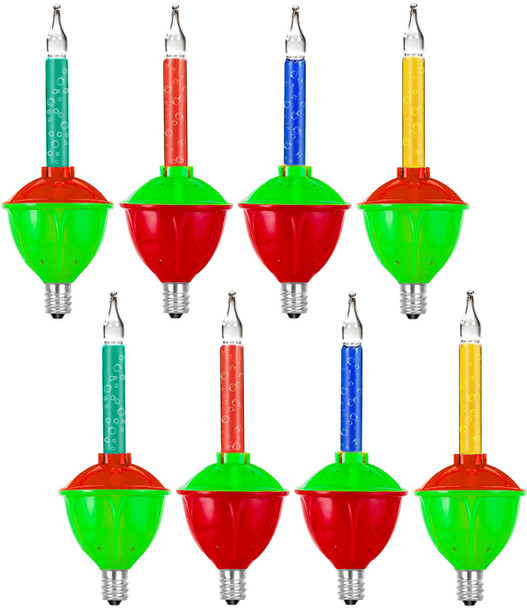 Christmas Replacement Bubble Lights Bulbs, 8 Pack Multi-Color Bubble Replacement Bulbs with Glitter Liquid C7/E12 Candelabra Base for Xmas Christmas Celebrations Decorations