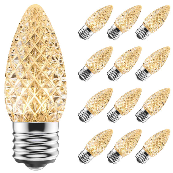 C9 Led Replacement Christmas Light Bulbs, 50-Pack C9 Shatterproof Led Bulbs with E17 Candelabra Base for Christmas String Lights, Waterproof & Dimmable Christmas Village Bulbs - Warm White