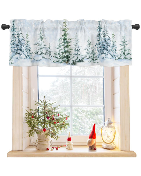 Christmas Valances for Windows Pine Tree Forest Christmas Kitchen Curtain Valances Rod Pocket Winter Snow Window Curtain Treatment Short Topper Curtains Seasonal Valance Christmas Decor, 42x12 Inch Christmas Valances for Windows Pine Tree Forest Christmas Kitchen Curtain Valances Rod Pocket Winter Snow Window Curtain Treatment Short Topper Curtains Seasonal Valance Christmas Decor, 42x12 Inch