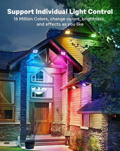 LED Flood Light Outdoor, 36W RGBCW Landscape Lighting Wired with APP & Remote Control, IP66 Color Changing Uplight Patio Lights Holiday Lights with Timer for Yard Garden Patio (4 Pack)