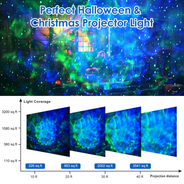 Laser Christmas Projector Lights Outdoor, Green Laser Starry Lights Show & RGBW Ocean Wave Projection Light with RF Control, Outdoor Waterproof Holiday Decor for Party Garden Halloween Year
