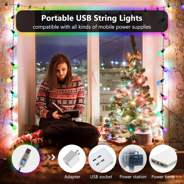 ALOVECO 41ft 100 LED Christmas String Lights Outdoor Indoor USB Plug RGB Color Changing String Lights with 20G40 Bulbs IP65 Waterproof Christmas Lights with Remote for Xmas Tree Camping Patio Yard