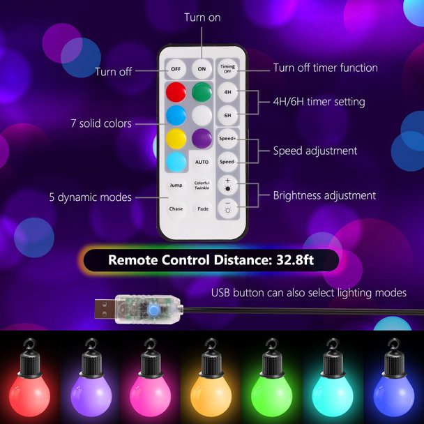 ALOVECO 41ft 100 LED Christmas String Lights Outdoor Indoor USB Plug RGB Color Changing String Lights with 20G40 Bulbs IP65 Waterproof Christmas Lights with Remote for Xmas Tree Camping Patio Yard