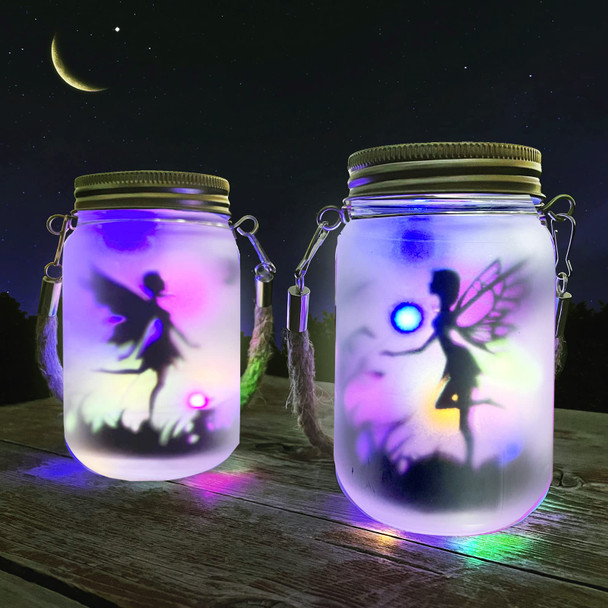 Alritz 2 Pack Solar Lantern Fairy Lights, Christmas Decorations Garden Ornament Lights for Women - Outdoor Hanging Frosted Glass Mason Jar Lights for Tree, Table, Yard, Patio, Lawn (Color)