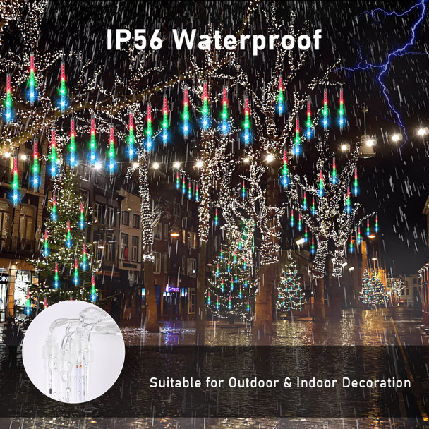 Aluan Christmas Lights Meteor Shower Lights Outdoor, 20 Tubes 16 inch 720 LED Plug in Waterproof Falling Rain Lights for Xmas Halloween Holiday Trees Yard Roof Decoration, Multicolor