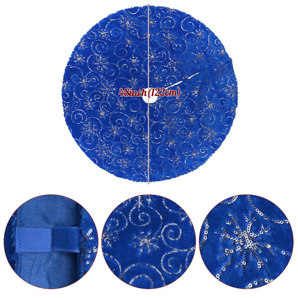 Christmas Tree Skirt Blue 48 inch Silver Christmas Tree Skirt Snowflakes Faux Fur for Xmas Holiday Home Party Decorations