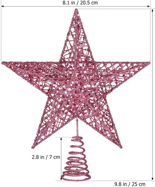 Christmas Tree Topper 10 Inch Pink Glitter Star with Metal Hollow Design Wire Star Treetop for Holiday Christmas Home Decoration
