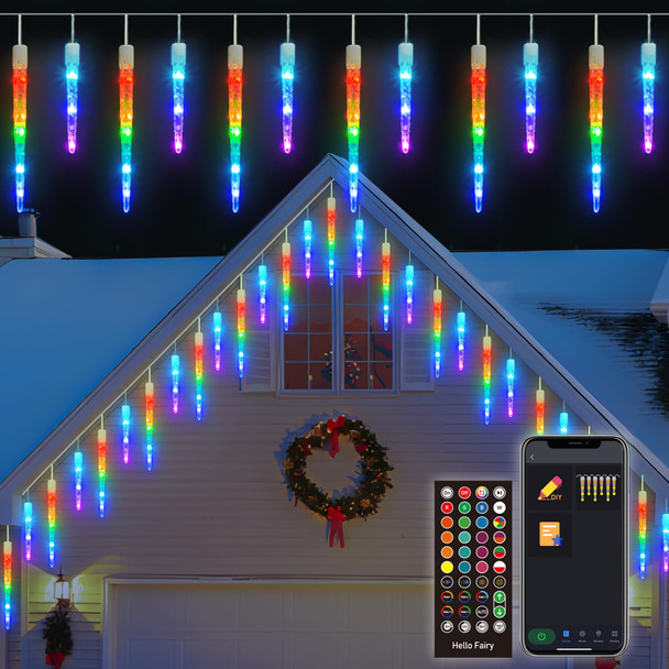 Icicle Christmas Lights, 11.8Ft 48LED 12 Tubes Icicle Lights Christmas Lights Outdoor, Smart String Light with APP & Remote Control, Music Sync Waterproof Color Changing for Tree Patio Roof Decor