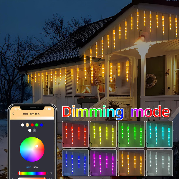 Icicle Christmas Lights, 11.8Ft 48LED 12 Tubes Icicle Lights Christmas Lights Outdoor, Smart String Light with APP & Remote Control, Music Sync Waterproof Color Changing for Tree Patio Roof Decor