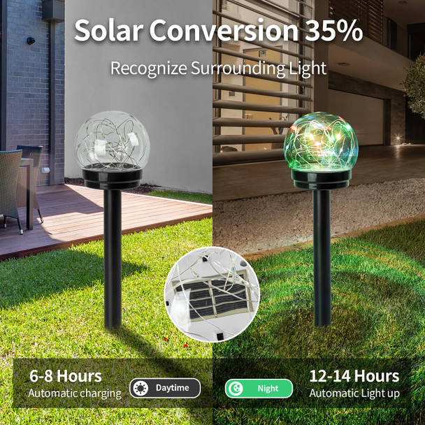 Solar Pathway Lights Outdoor Solar Garden Stake LED Colour Changing Globe Garden Lights,Decorative Yard Waterproof Lights Birthday s for Mom for Yard Patio Walkway Landscape (4 Pack)