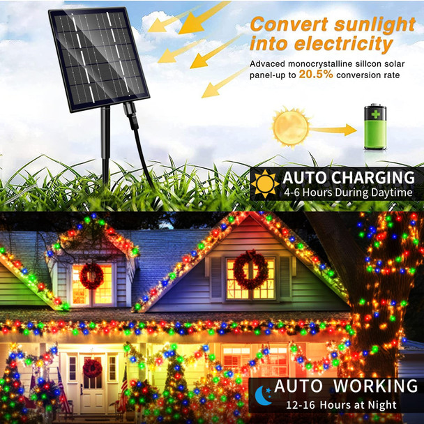 Amzxart 200ft Multicolor Outdoor Christmas Lights 600 LED 19 Mode Solar String Lights,Solar Powered Christmas Lights for Trees, Parties, Gardens, Balconies Waterproof Decorations(Color)