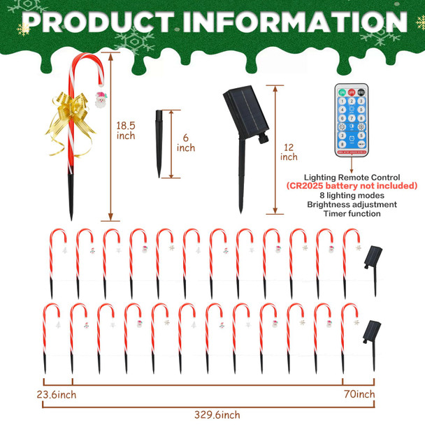 Christmas Decorations Candy Cane Lights - 24 Pack d Solar Christmas Decorations Outdoor Lights Waterproof with 8 Light Modes for Party Patio Garden Lawn Yard Decor