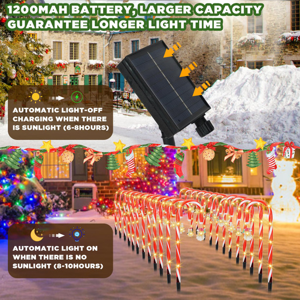 Christmas Decorations Candy Cane Lights - 24 Pack d Solar Christmas Decorations Outdoor Lights Waterproof with 8 Light Modes for Party Patio Garden Lawn Yard Decor