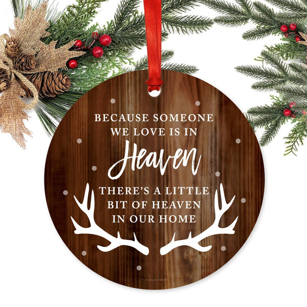 Andaz Press Memorial Metal Christmas Ornament, Because Someone We Love is in Heaven, There's A Little Bit of Heaven in Our Home, Rustic Wood with Deer Antlers, 1-Pack Ornaments for Someone in Heaven Andaz Press Memorial Metal Christmas Ornament, Because Someone We Love is in Heaven, There's A Little Bit of Heaven in Our Home, Rustic Wood with Deer Antlers, 1-Pack Ornaments for Someone in Heaven