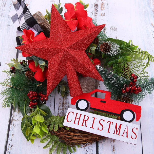 Aneco Glitter Christmas Tree Topper Shatter-Proof Christmas Tree Decoration Treetop for Holiday Ornament or Home Decor (Red, 6 Inch)