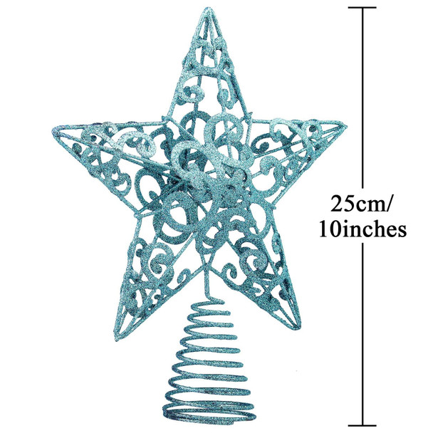 Aneco 10 Inches Christmas Treetop Star Metal Glittered Christmas Tree Topper Xmas Tree Decoration Topper for Christmas Holiday Home Office School Mall Decor, Blue