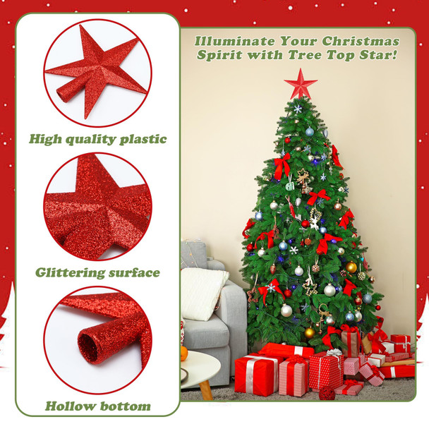 Aneco 3 Pack 4 Inches Glittered Mini Star Christmas Tree Topper Star Treetop for Small Christmas Tree Ornaments, Gold, Silver and Red