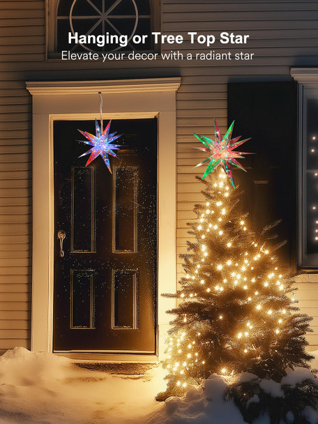Christmas Tree Topper, 10.5" LED Moravian Star Tree Topper - Hanging Outdoor/Indoor Christmas Tree Topper - Use as Holiday Decoration, Porch Light, Wedding and Christmas Tree Decor