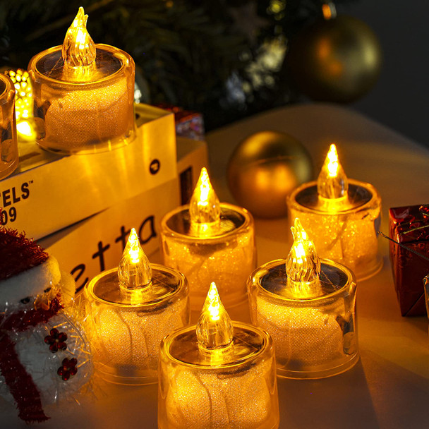 ANGMLN 6pcs Solar Tea Lights Outdoor, Large Flameless Flicker LED Solar Candles with Dusk to Dawn Sensor, Rechargeable Waterproof Candle Lights for Lantern Garden Party Home Christmas Decorations