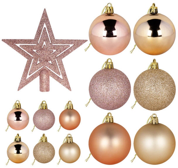 Rose Gold Christmas Ornaments, 69 PCS Christmas Tree Decorations Set, Christmas Balls Ornaments with a Tree Topper Star, Rose Gold Christmas Holiday and Party Decoration