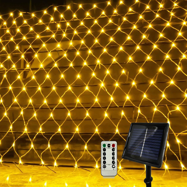 Anycosy Solar Net Lights Outdoor, 390 LED 13ft x 5ft Remote Control Mesh Lights Waterproof, Solar Powered Christmas Lights Decorations with 8 Modes for Outdoor (Warm White)