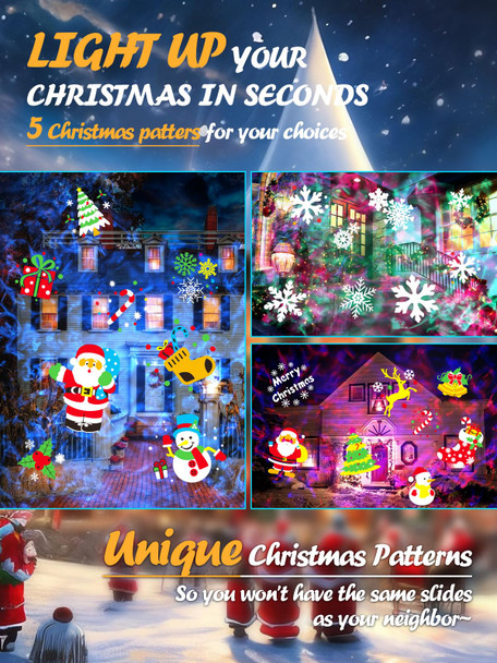 8-Pattern Christmas Projector Lights Outdoor, Anysun Brighter 160 HD Patterns Christmas Decorations, 2-in-1 Ocean Wave Snowflake Holiday Projector Waterproof with Timer for Garden Party Landscape Show