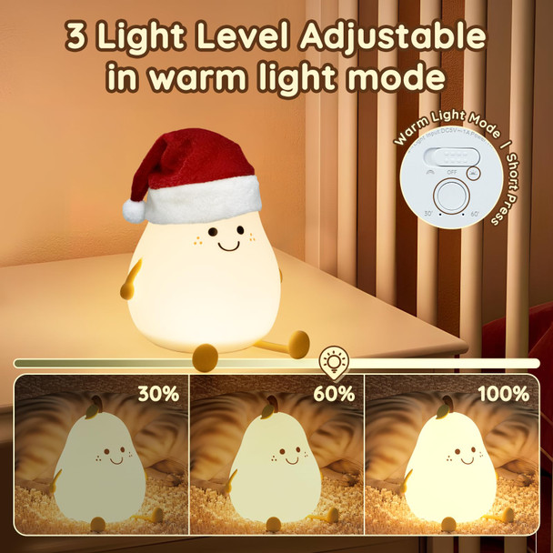 Cute Fruit Pear Night Light Rechargeable with 7 Color Changing and Timer, Kids Pear Night Light for Toddler Baby Christmas s, Touch Portable LED Silicone Lamp for Nursery