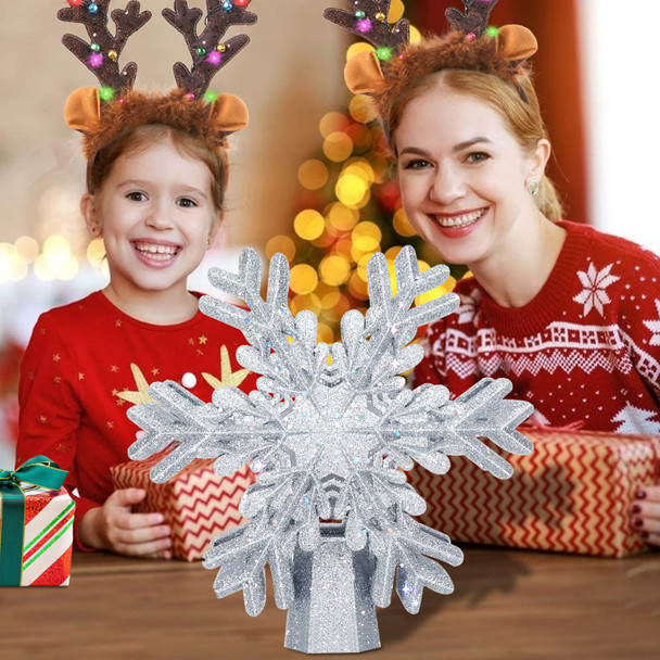 Christmas Tree Topper, 3D Rotating Silver Snowflake Pattern Projector for Xmas Tree Topper, Hollow Design Christmas Decorations, Christmas Decor Christmas Tree Topper, 3D Rotating Silver Snowflake Pattern Projector for Xmas Tree Topper, Hollow Design Christmas Decorations, Christmas Decor