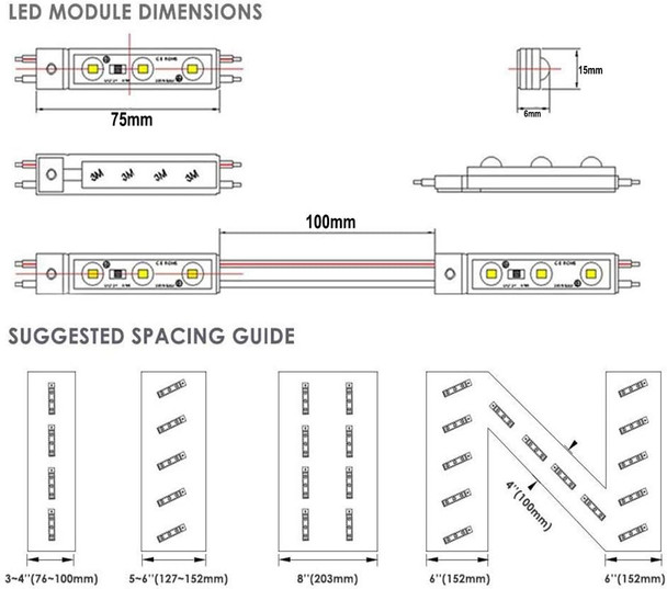 LED Module,Replacement Lights For Inflatables White 20pcs 9.8 Ft 5730 SMD 150LM Per LED Module IP65 Waterproof Christmas Inflatables Light for Letter Sign with Tape Adhesive Backside (White Light)