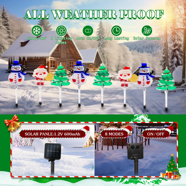 12PCS Christmas Tree Pathway Stake Lights Solar Outdoor Garden Lights,13.2FT Christmas Santa Claus,Snowman Figurine Lights with 8 Modes for Yard,Xmas,Walkway(2Sets)