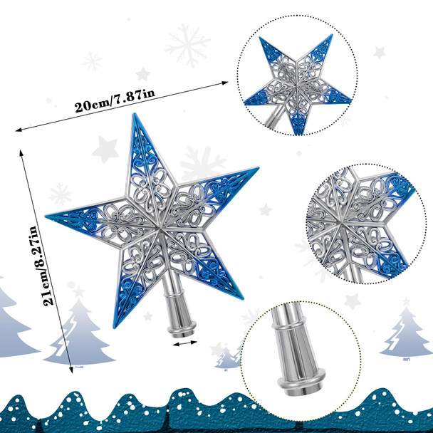 8 Inches Christmas Tree Star Topper Xmas Tree Star Topper Hollowed-Out Christmas Glitter Star Ornaments for Christmas Tree Decoration Home Decor, Silvery Blue